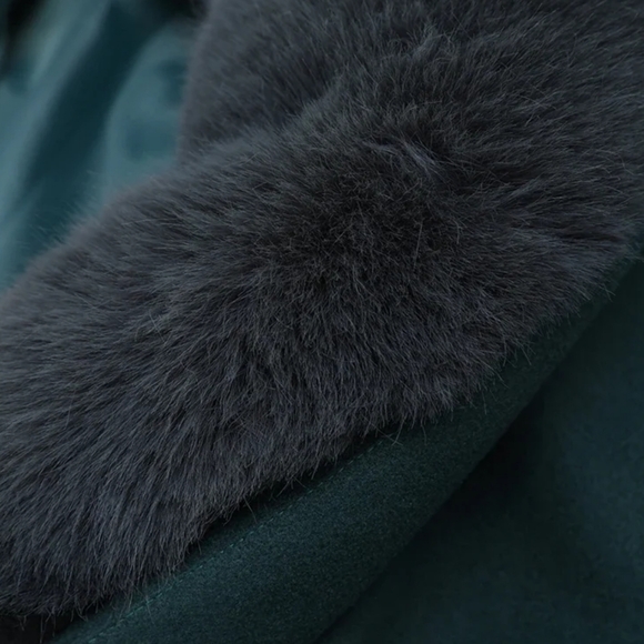 Green Autumn Winter Bomber Jacket For Women Vintage Faux Fur - Picture 5 of 8